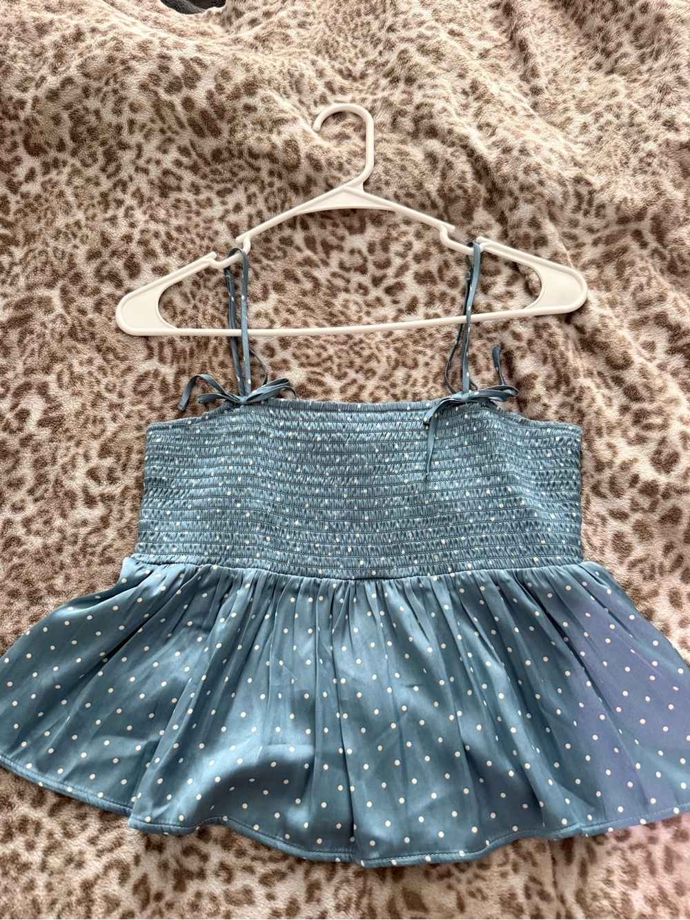 American Eagle Outfitters Blue Polka Dot Smocked Tank